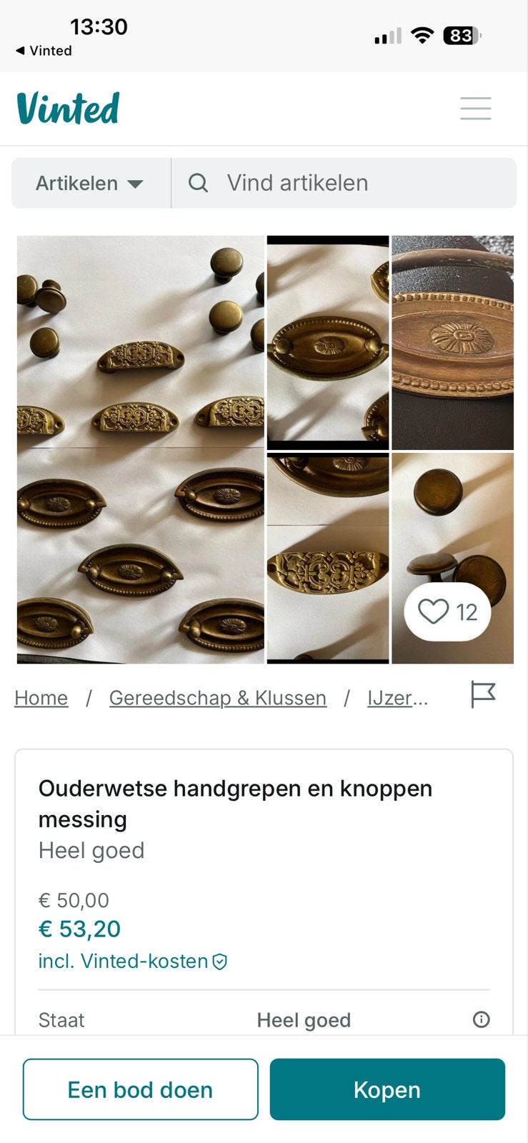 Ouderwetse messing handgrepen en knoppen, Overige typen, Ophalen of Verzenden, Zo goed als nieuw, Minder dan 50 mm