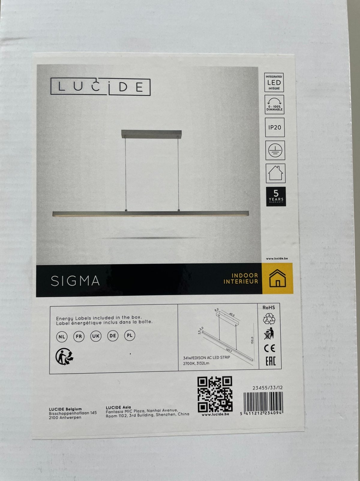 Lucide Sigma hanglamp, Ophalen, Overige fittingen, Metaal, Geborsteld staal