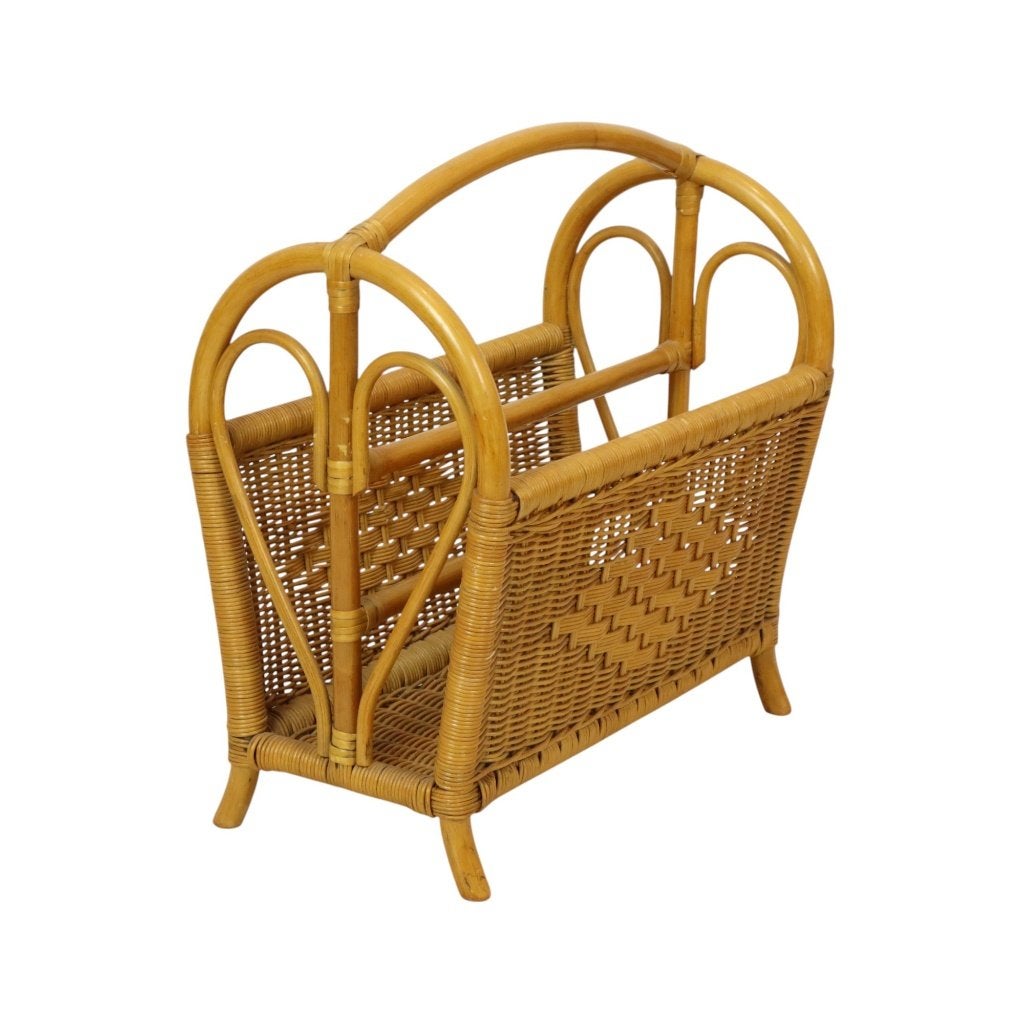 Vintage Boho Bamboe Rotan Lectuurbak Magazinerek Jaren 80, Gebruikt, Natuurlijk materiaal, Lectuurbak, Bohemian