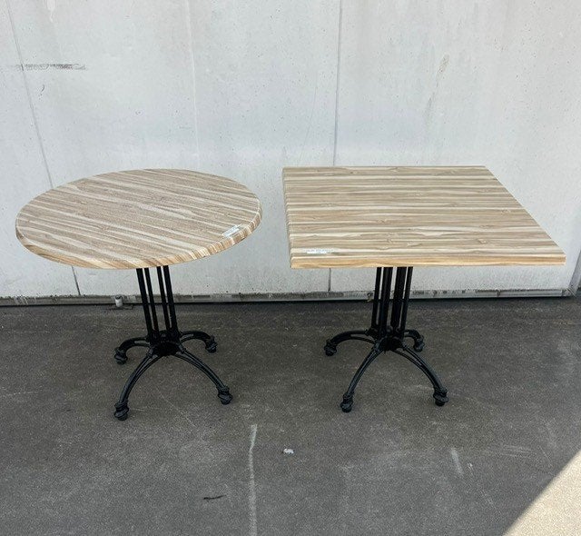 14 horeca terrastafels Werzalit 80x80 en rond 80 cm, Ophalen, Zo goed als nieuw
