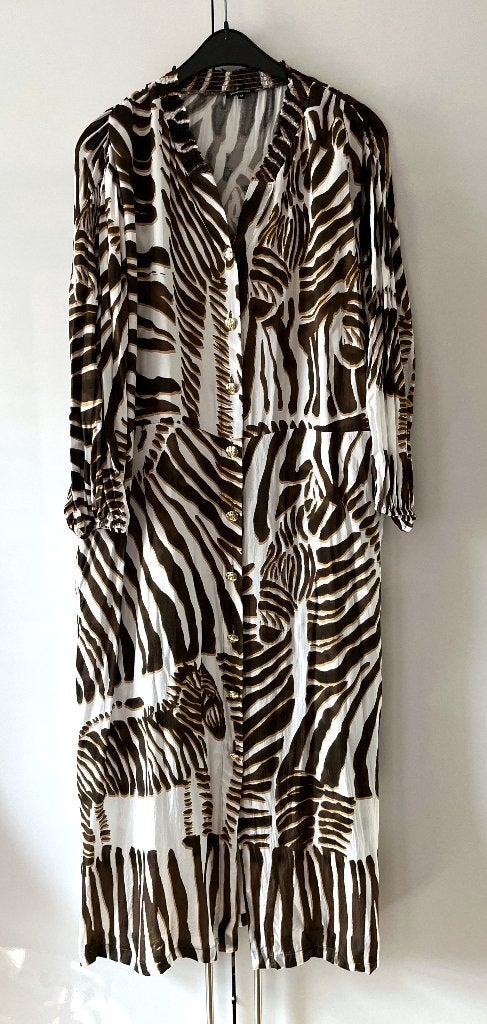 🌻Leuke jurk met bruine camel print van Caroline Biss 42 44, Bruin, Verzenden, Maat 42/44 (L), Gedragen