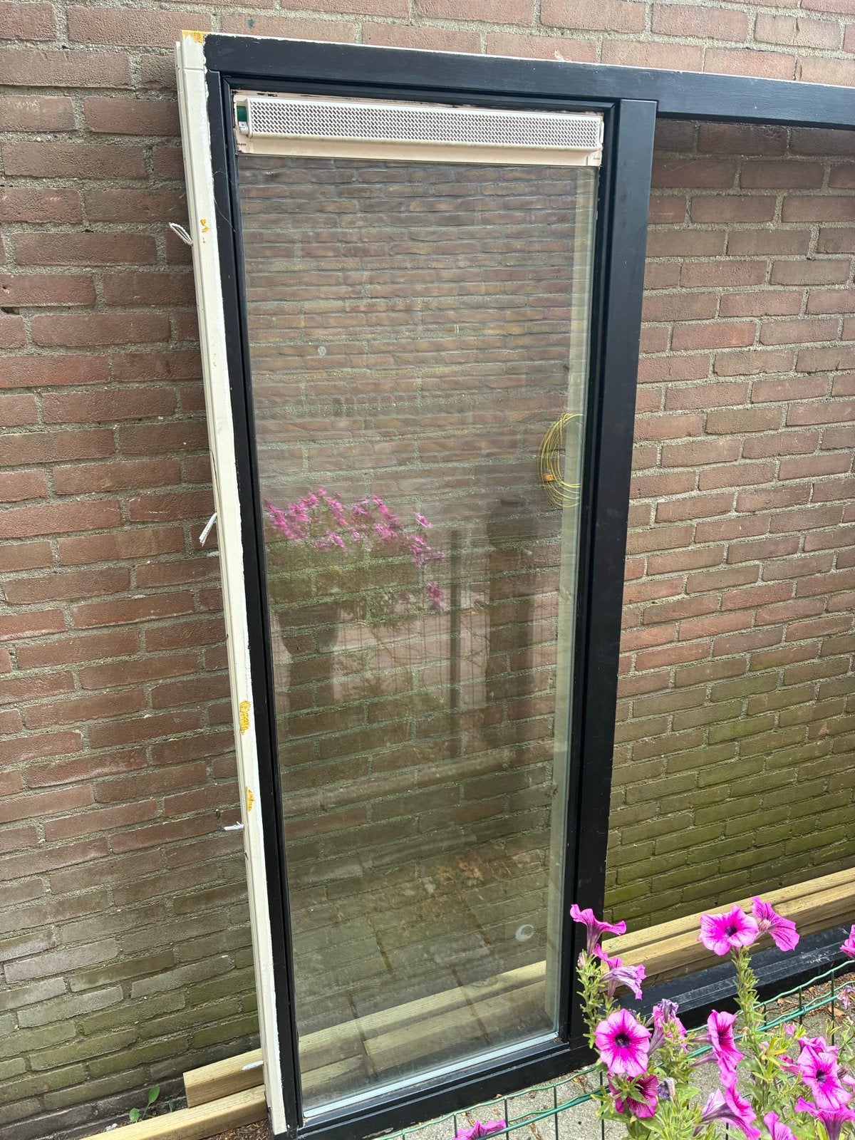 Openslaande deuren kozijn+zijlicht en kunststof onderdorpel, Ophalen, Gebruikt, 120 cm of meer, 215 cm of meer