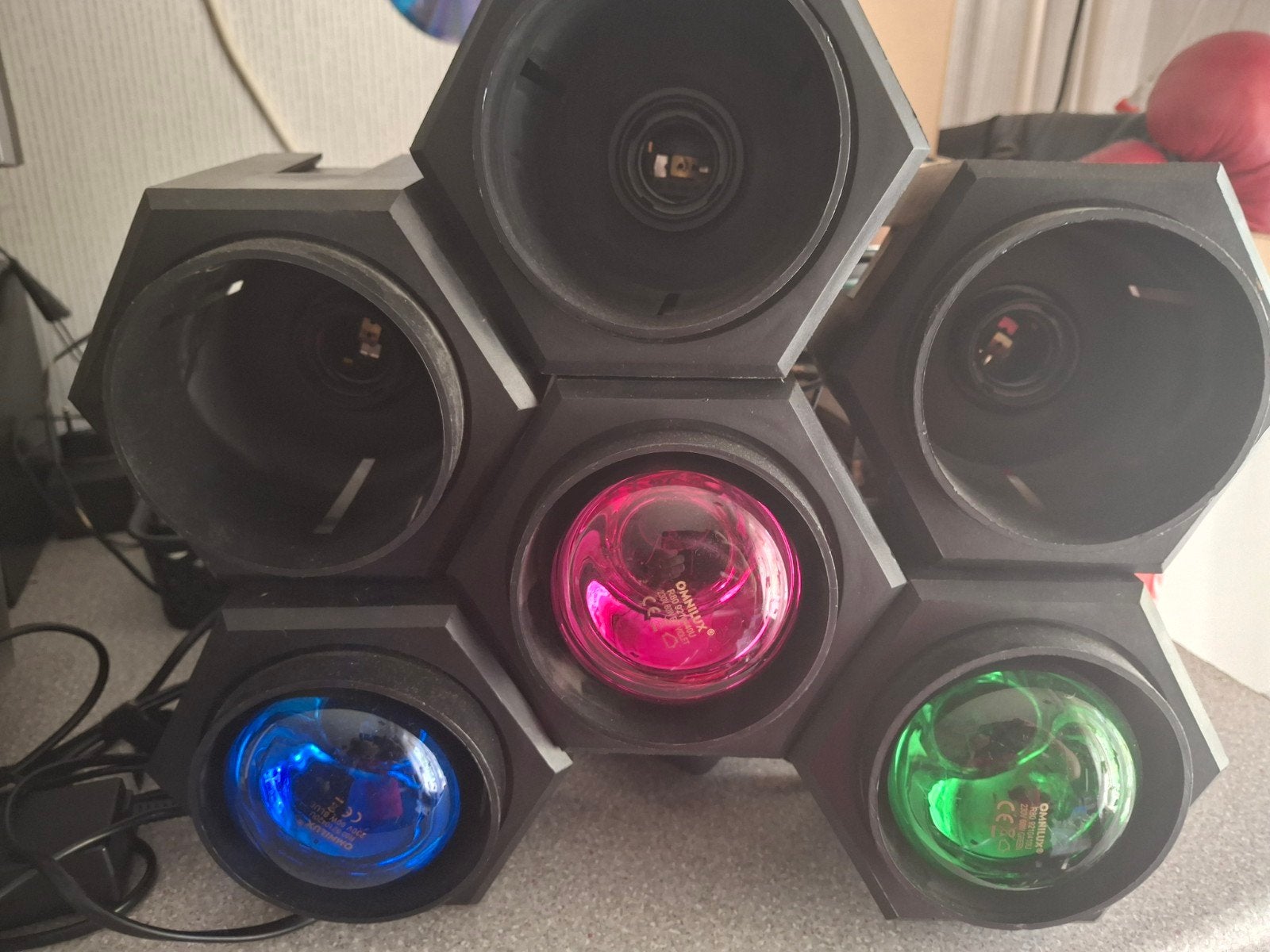 lichtorgel set van drie lampen, Kunststof, Gloeilamp, Zo goed als nieuw, E27 (groot)