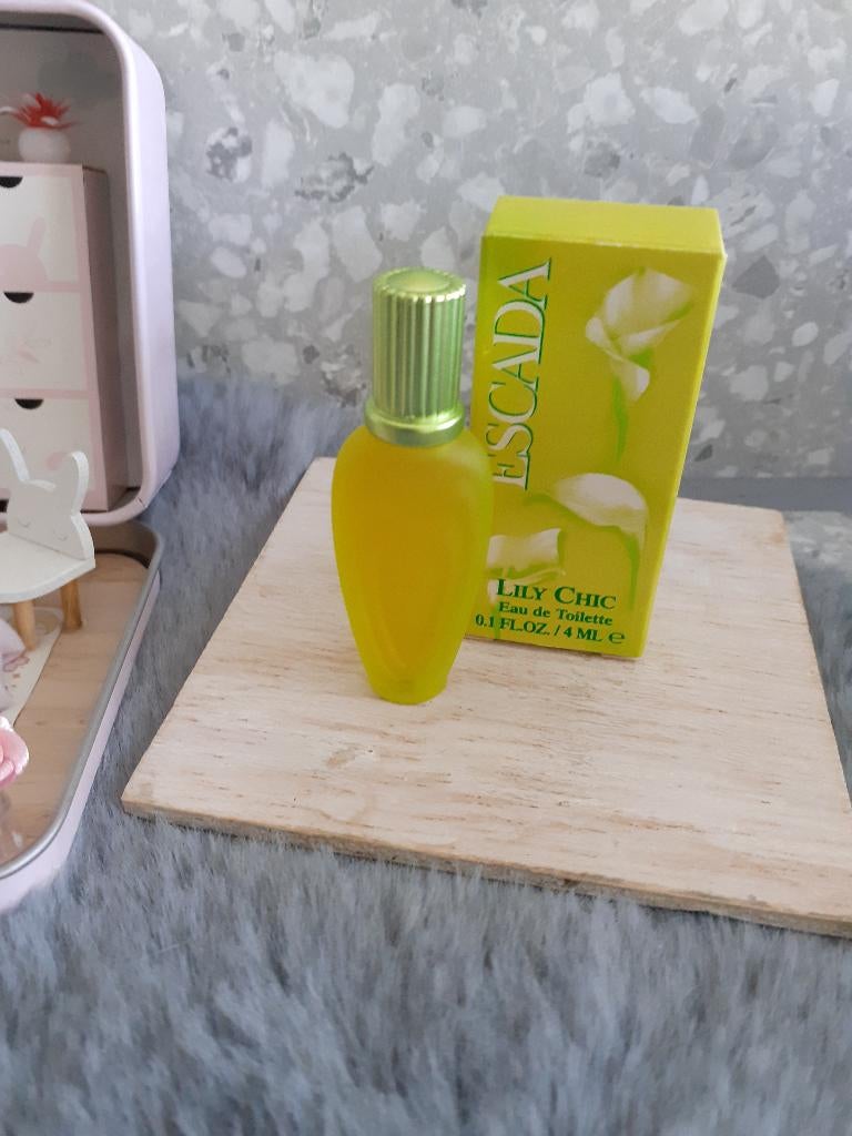 parfumminiatuur met doosje escada lily chic, Ophalen, Zo goed als nieuw, Miniatuur, Gevuld