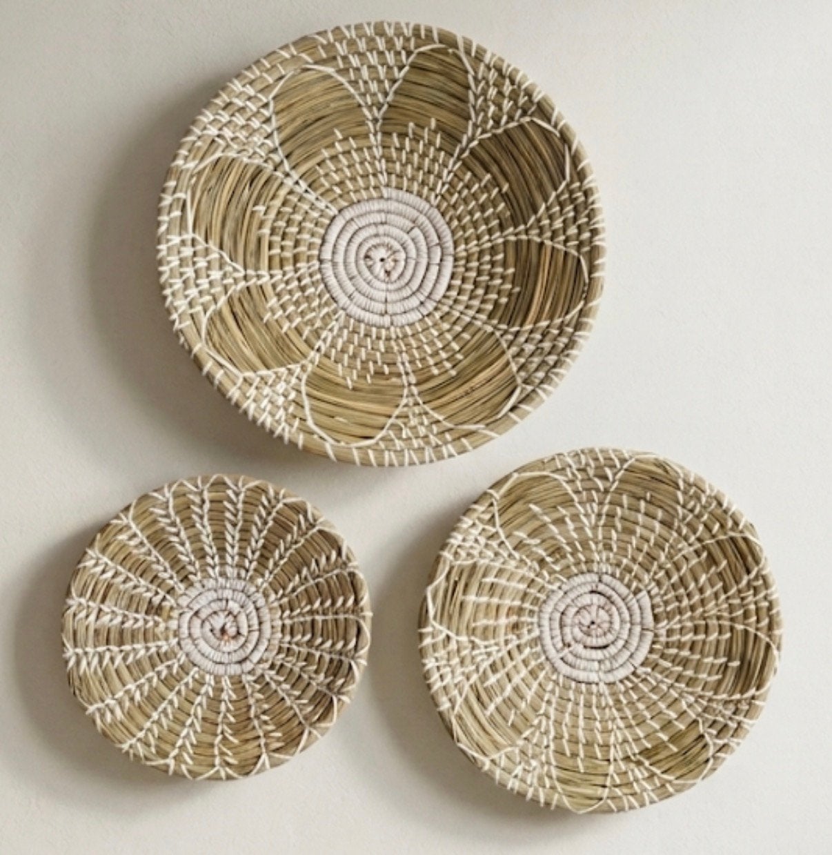 Set van 3 zeegras wandschalen (35, 30 en 25cm), Ophalen of Verzenden, Zo goed als nieuw, Rond, Riet