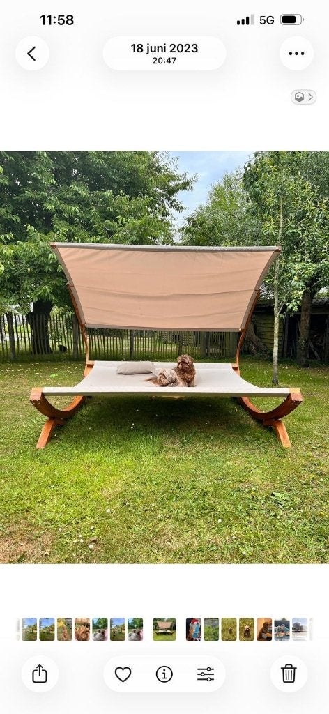 Te koop Lounge ligbed 2 persoons teak, Tuin en Terras, Ophalen, Zo goed als nieuw, Teakhout, Verstelbaar
