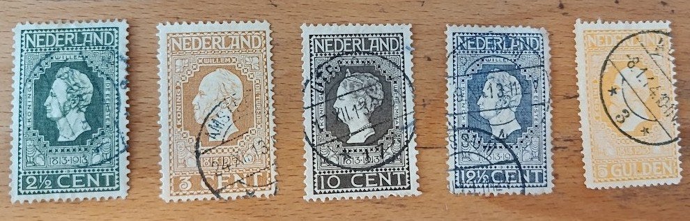 Jubileumzegels 1913; NVPH nrs 90, 91, 93, 94, 100, Postzegels en Munten, Verzenden, T/m 1940, Gestempeld