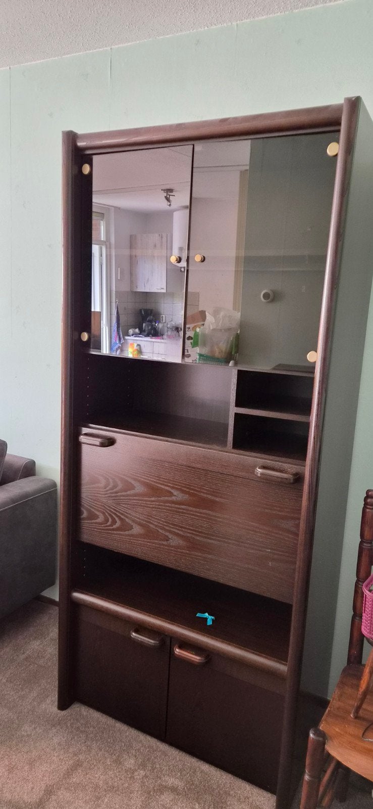 Vintage secretaire/boekenkast met glazen deuren, Huis en Inrichting, Ophalen, Gebruikt, Vintage