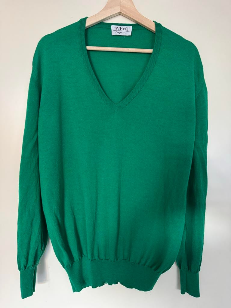 Svevo Mosgroene Dunne Trui - Wol & Cashmere - Maat M, Ophalen of Verzenden, Zo goed als nieuw, Maat 48/50 (M), Groen