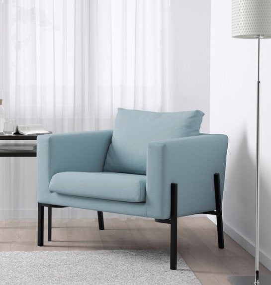 KOARP IKEA fauteuil lichtblauw/zwart, Ophalen, Gebruikt, 75 tot 100 cm, Stof