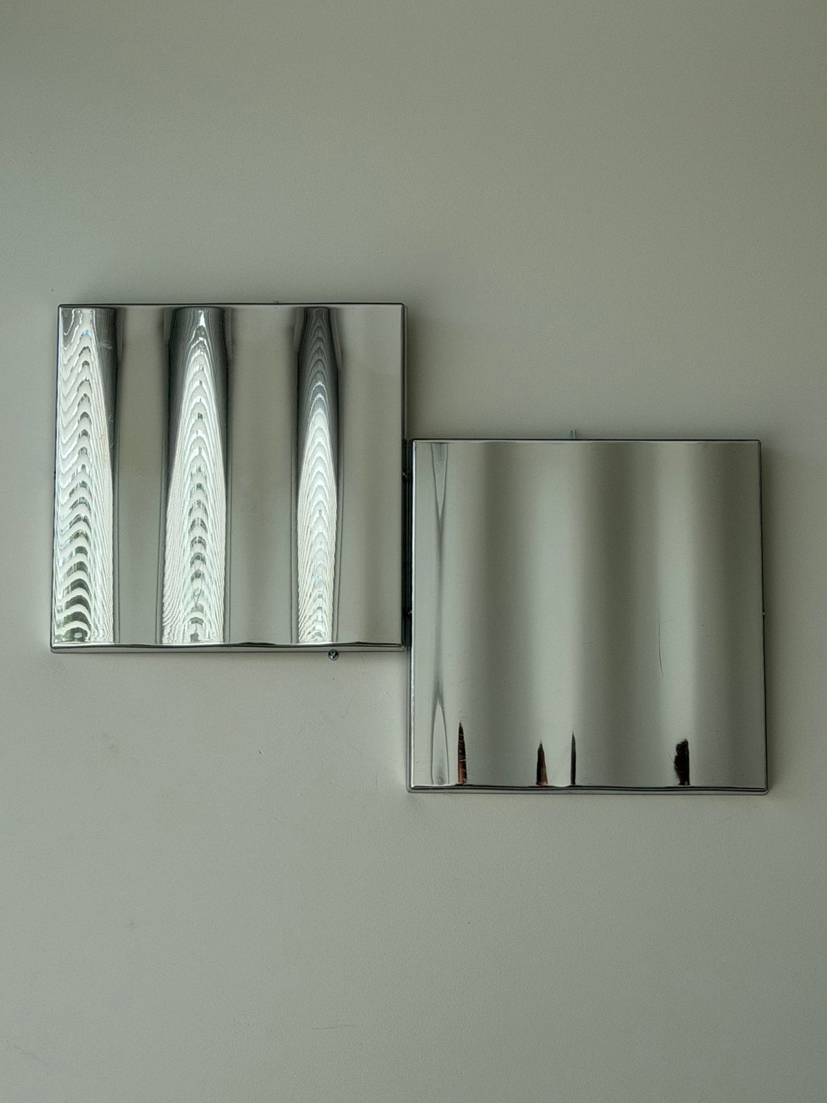 2 vintage IKEA Vimsig Vagig space age wandpanelen chroom, Huis en Inrichting, Woonaccessoires | Spiegels, Minder dan 50 cm, Gebruikt
