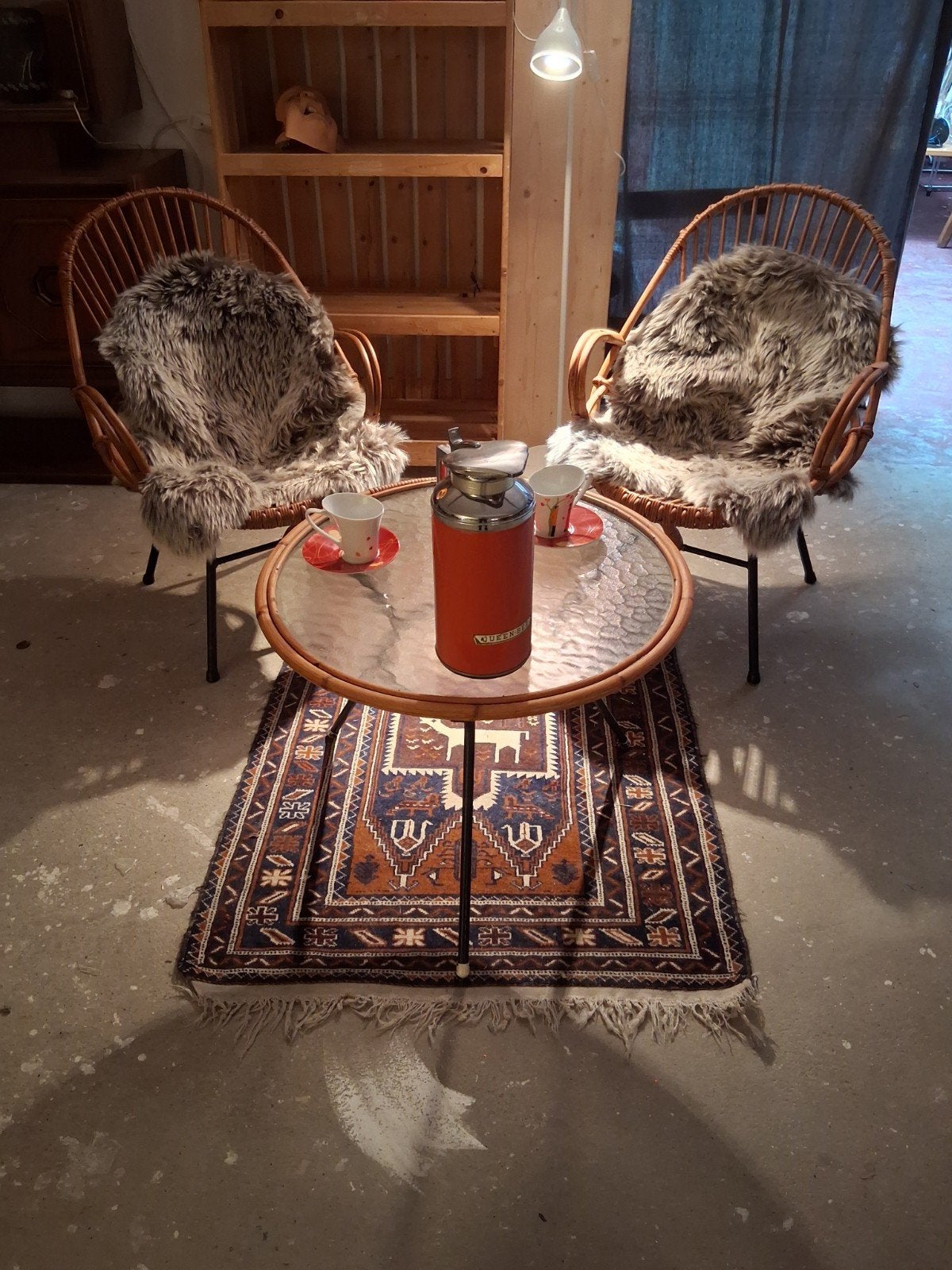 rotan setje 2 stoelen en een tafeltje, 2 zitplaatsen, Gebruikt, Bijzettafel, Rotan