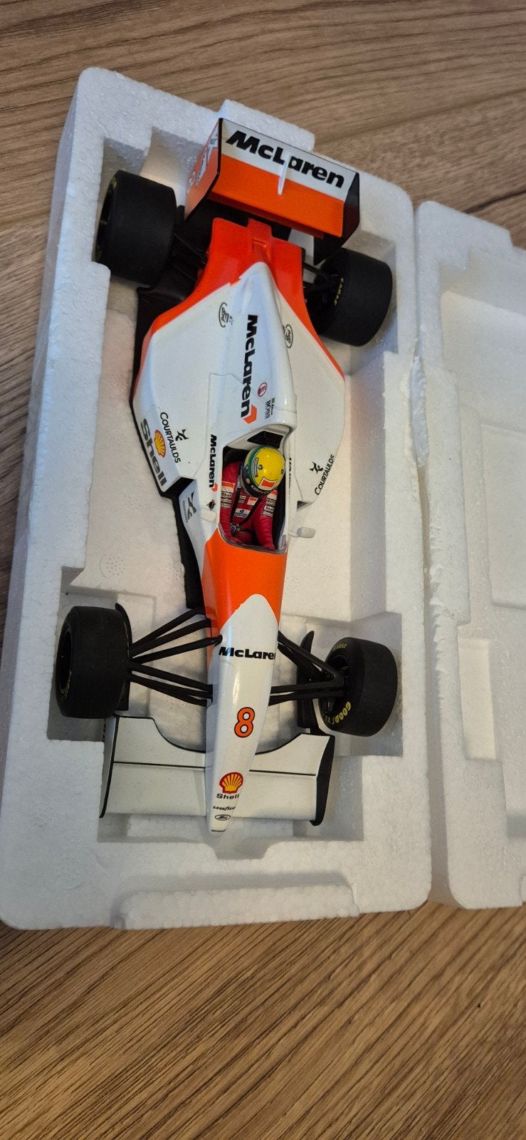 Ayrton Senna McLaren MP4/8 Ford 1993 schaalmodel, Ophalen of Verzenden, Gebruikt, Auto, Overige merken