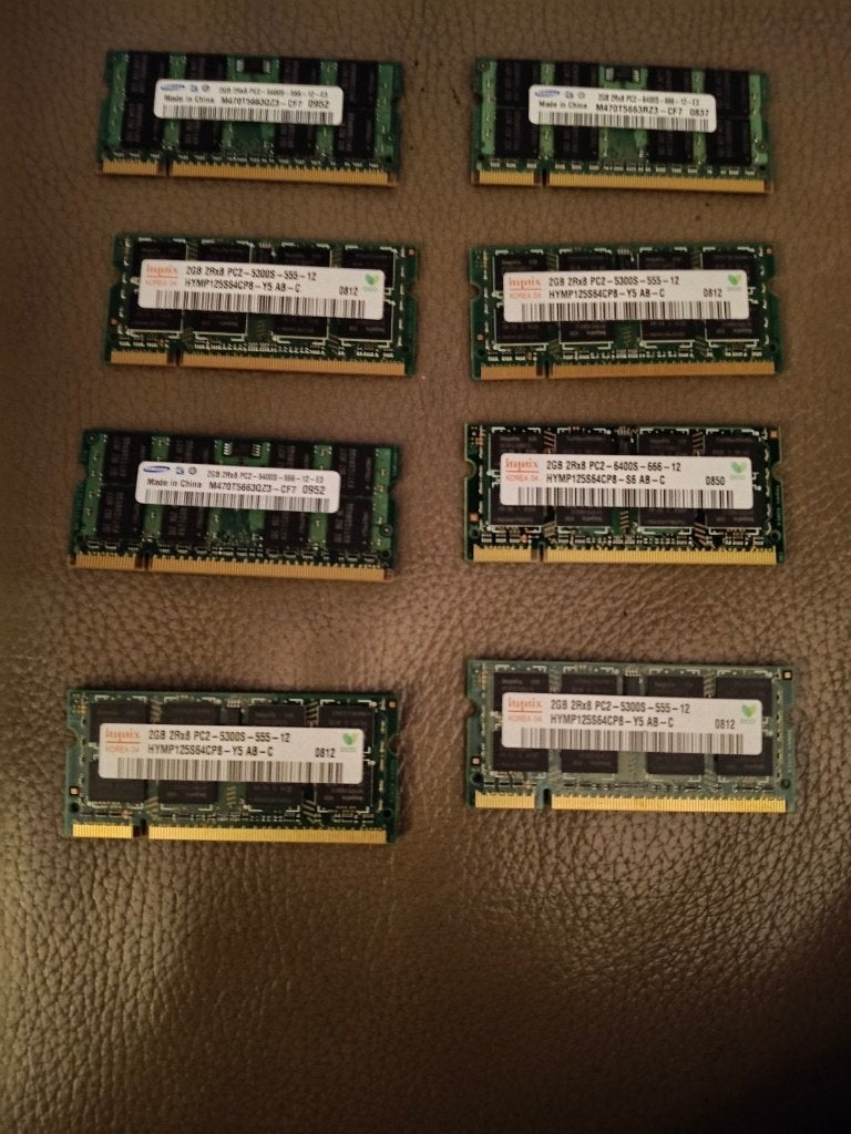 8x 2GB PC2-5300S/6400s SODIMM RAM voor Laptop, Computers en Software, Gebruikt, Ophalen of Verzenden, DDR2, 2 GB