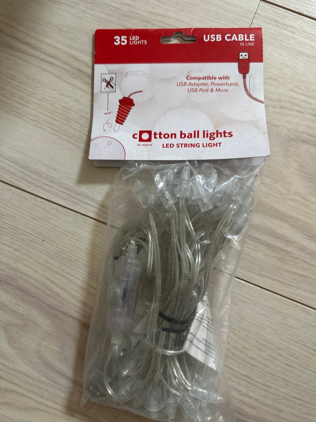 Cotton Ball Lights LED lichtslinger - 35 lampjes - USB, USB-aansluiting, Ophalen of Verzenden, Nieuw, Overige merken