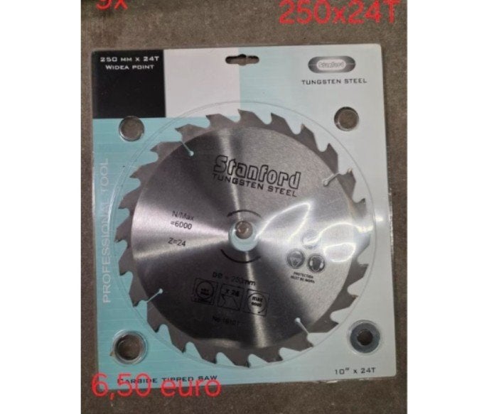 Partij van 5 widia zaagbladen 250 mm en 24 tands., Cirkelzaag, Nieuw, Ophalen of Verzenden, 30 tot 70 mm