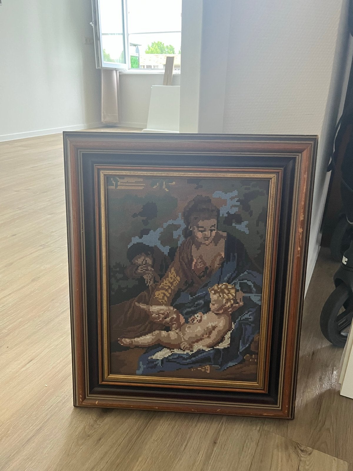 Prachtig Geborduurd Schilderij - Klassieke Scène, Ophalen of Verzenden, Gebruikt, Minder dan 50 cm, Schilderij