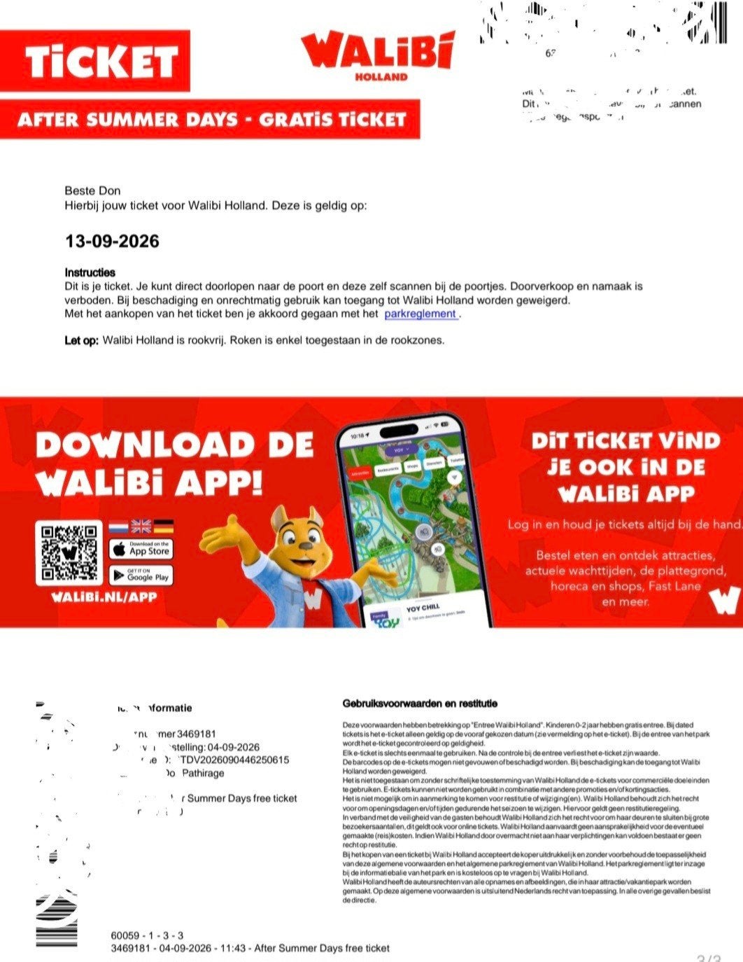 Walibi Holland tickets 2x +parkeerticket, Tickets en Kaartjes, Twee personen, Ticket of Toegangskaart