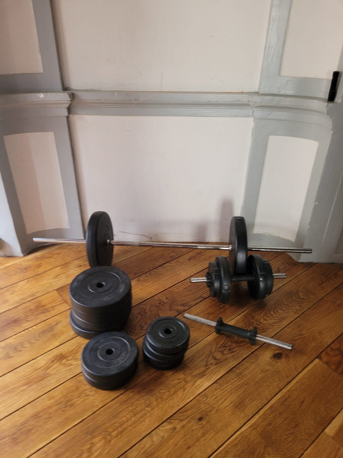 Halterset met diverse gewichten (2x 10kg, 4x 5kg, etc.), Ophalen, Gebruikt, Armen, Halterset