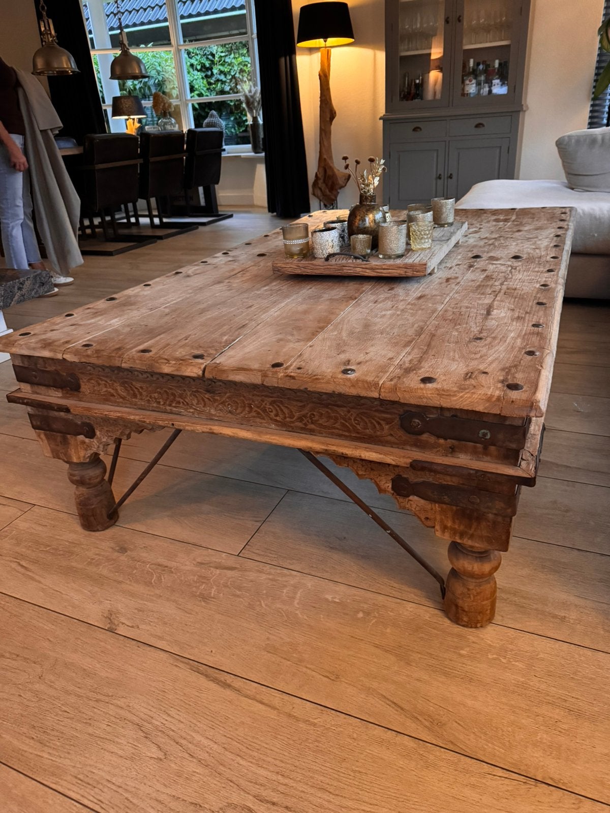 Massief houten salontafel, Ophalen, Gebruikt, 100 tot 150 cm, Teakhout