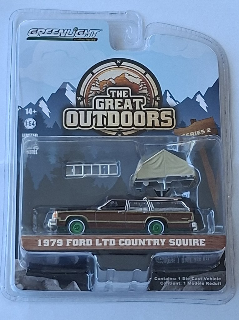 1979 Ford LTD Country Squire v Greenlight 1/64 + tent chase, Ophalen of Verzenden, Nieuw, Auto