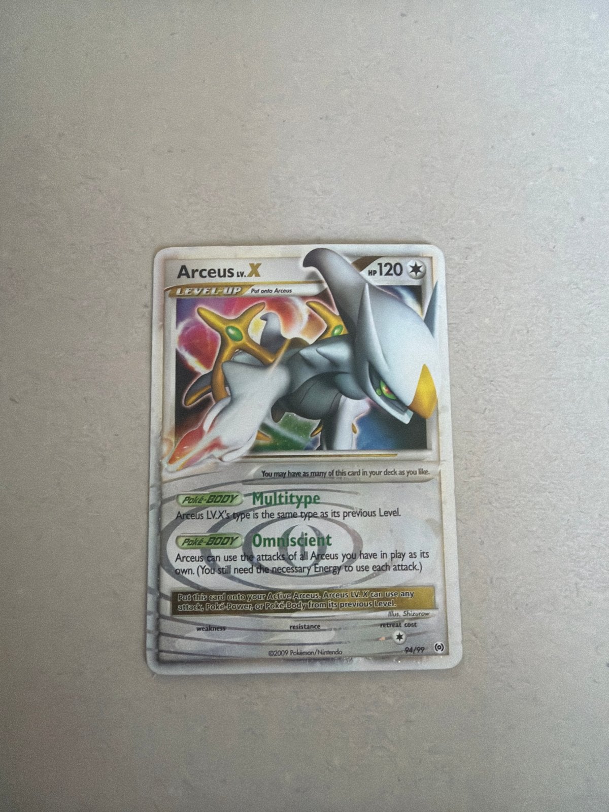 Arceus LV.X Pokémon kaart - Platinum Arceus 04/99, Ophalen, Gebruikt, Losse kaart, Foil