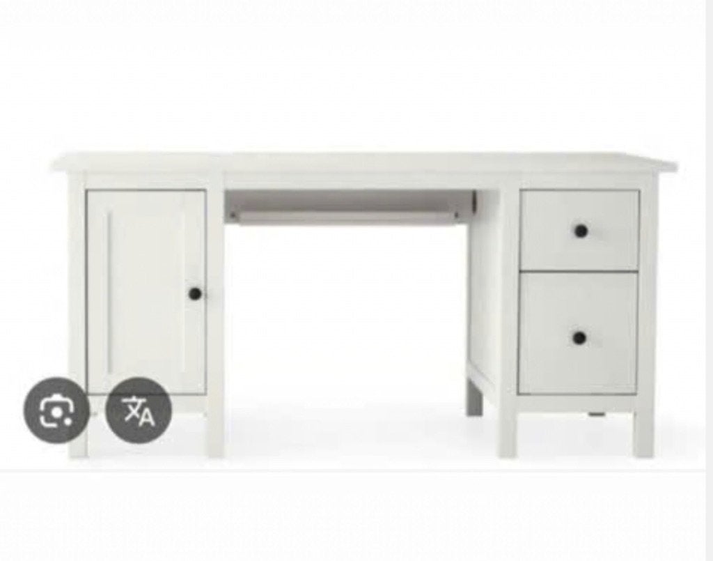 IKEA HEMNES Bureau wit gebeitst/lichtbruin, 155x65 cm, Met lades, Gebruikt, 155 cm, Schoolbureau
