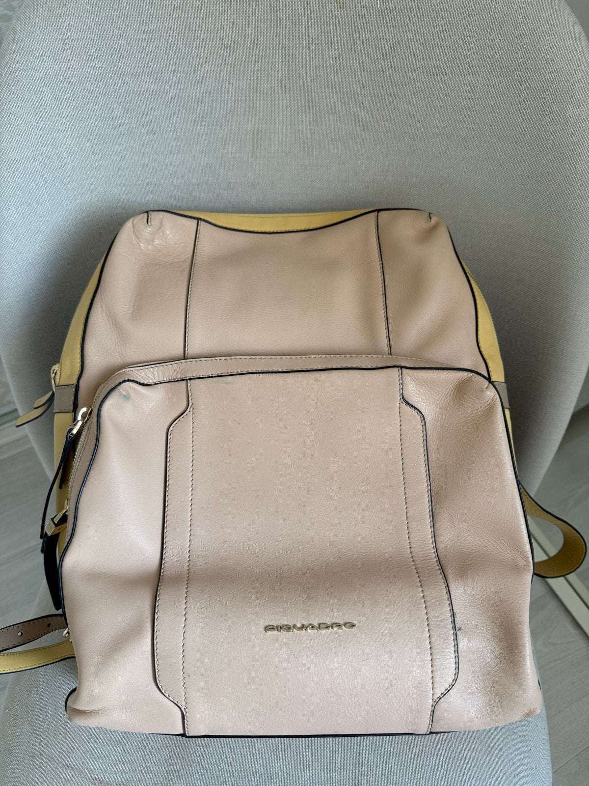 Piquadro Leren Rugzak - Beige/Geel, 25 tot 40 cm, Zo goed als nieuw, 30 tot 45 cm, Ophalen