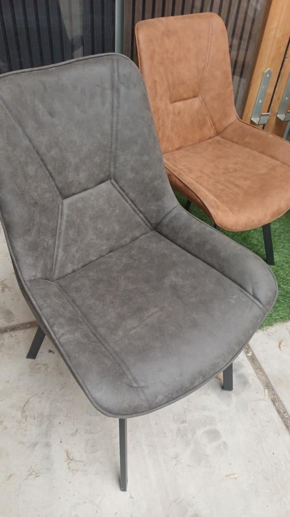 Miami eetkamer stoelen 4x antraciet / cognac, Ophalen of Verzenden, Bruin, Vier