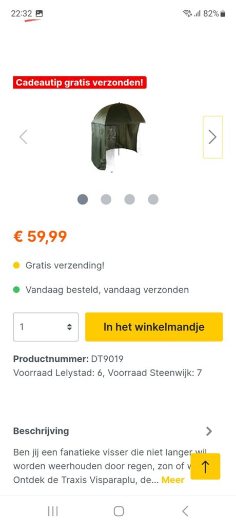 Vis paraplu met scherm, Ophalen
