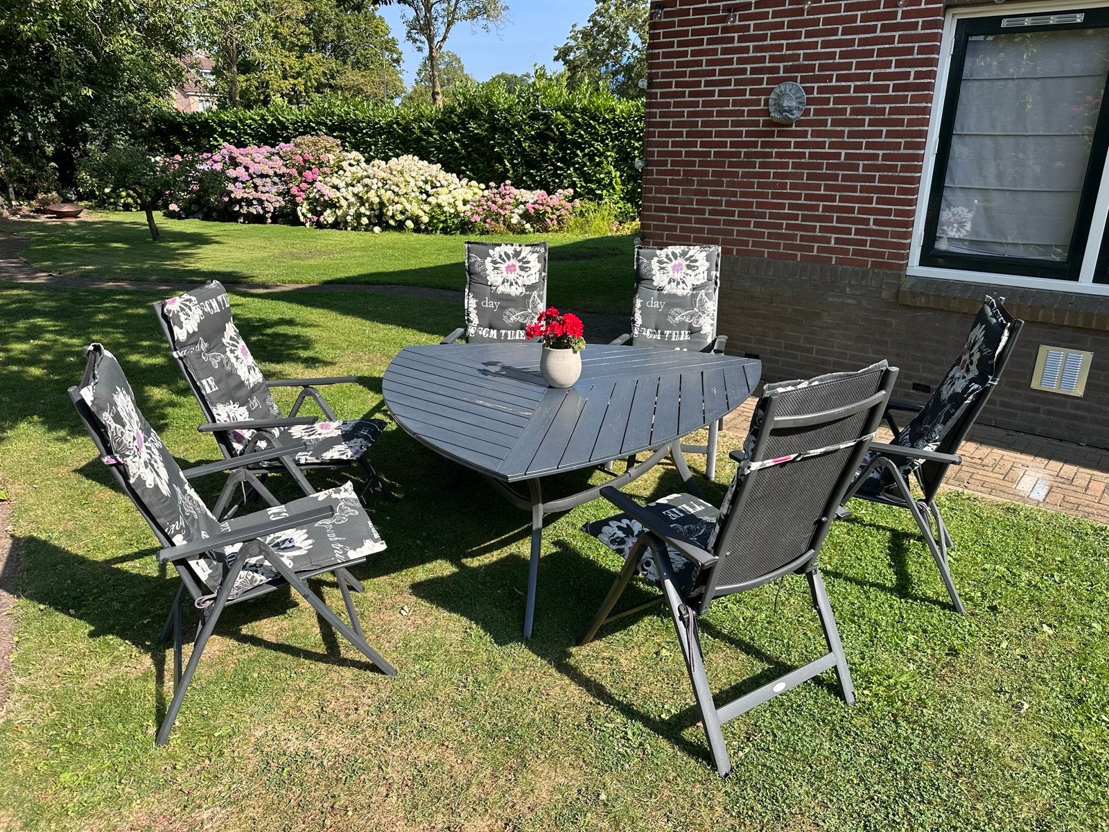 Hartman tuintafel met 6 stoelen, Ophalen, Gebruikt, 6 zitplaatsen, Aluminium