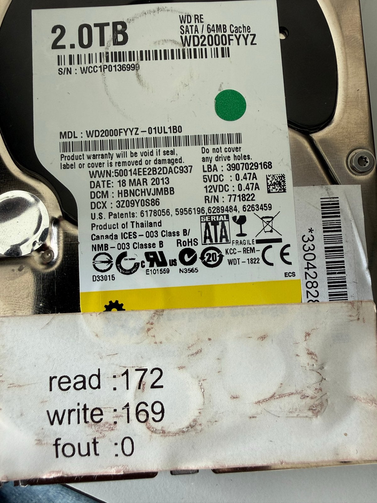 WD Red, Blue en Black NAS Harde Schijf - 2TB/3TB SATA HDD, Computers en Software, Harde schijven, Ophalen, Intern, Gebruikt, Server