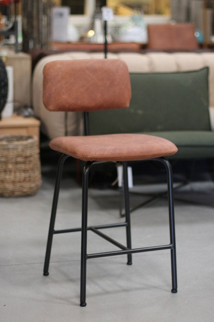 Nieuwe luxe barstoelen ZIPP Jess metaal leer bruin naturel, Huis en Inrichting, Barkrukken, Ophalen, 5 krukken of meer, Met voetsteun
