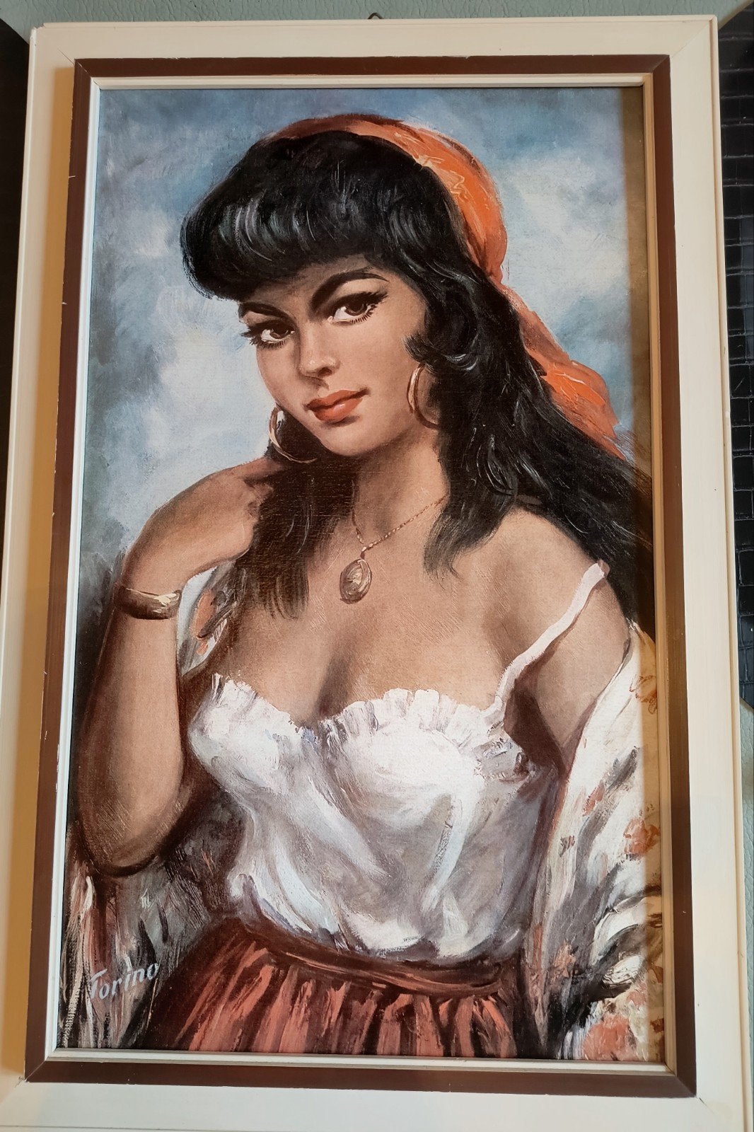 Retro Portret 'Gypsy Girl' door Torino - Mid-Century Kitsch, Ophalen of Verzenden, Gesigneerd, Portret