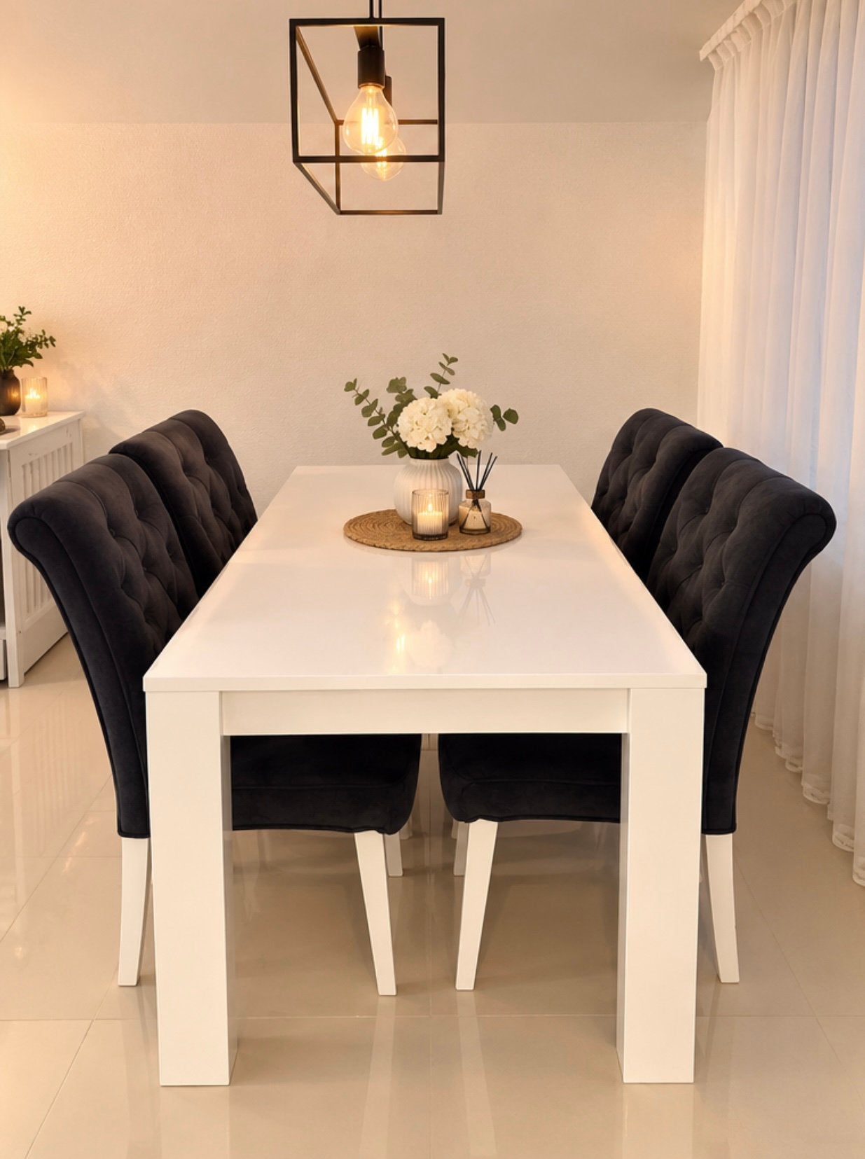 Witte eettafel en salontafel, Huis en Inrichting, Ophalen, Overige materialen, Gebruikt, 100 tot 150 cm