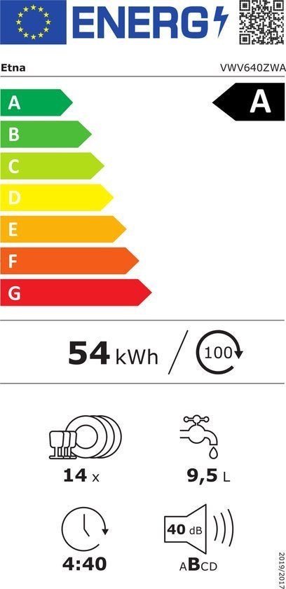 ETNA vaatwasser VWV640ZWA - Vrijstaand - Zwart - 60 cm, Witgoed en Apparatuur, Energieklasse A of zuiniger, Minder dan 85 cm, Minder dan 10 liter