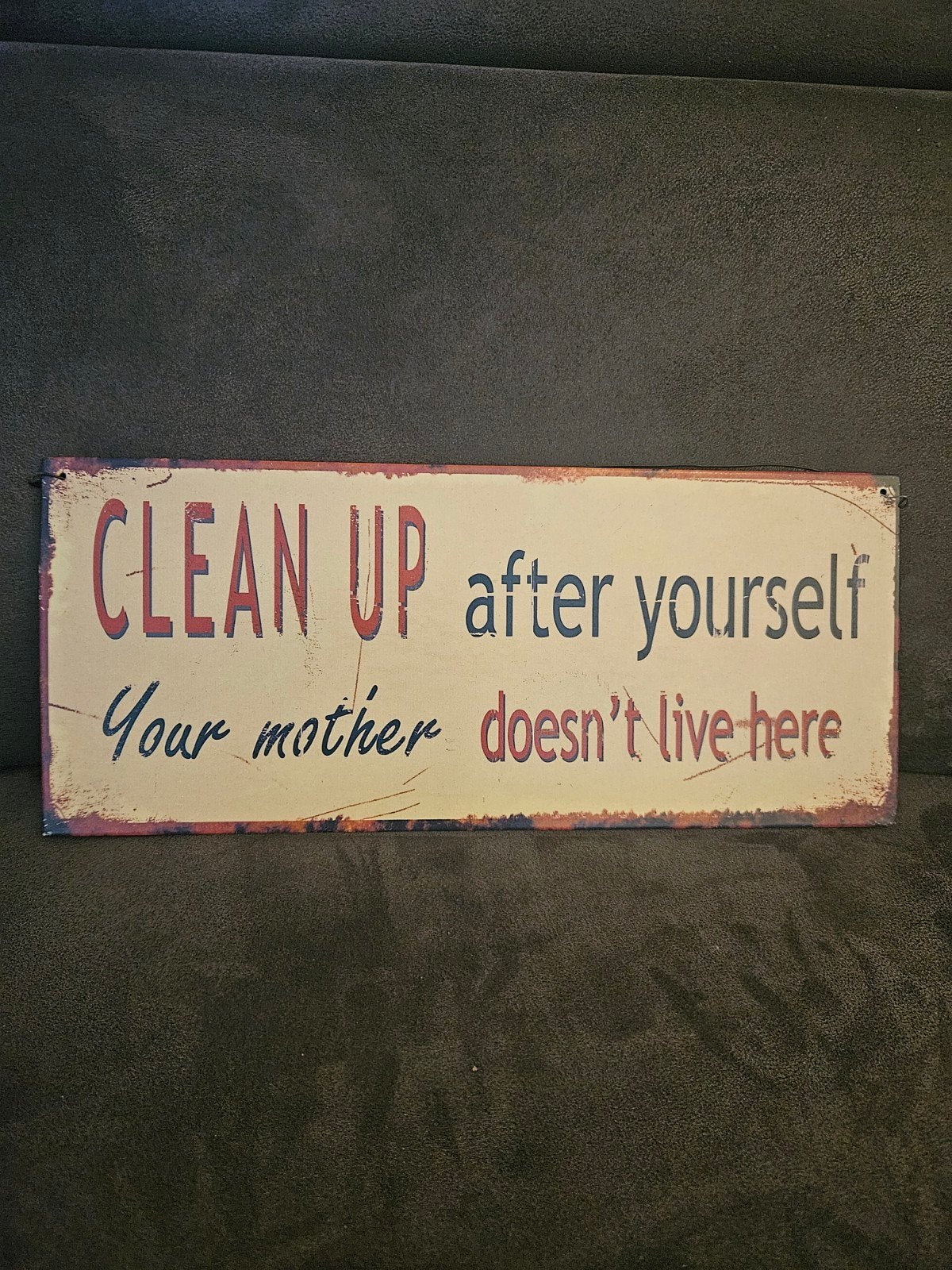 Vintage metalen reclamebord "Clean Up After Yourself", Tekstbord, Ophalen of Verzenden, Gebruikt