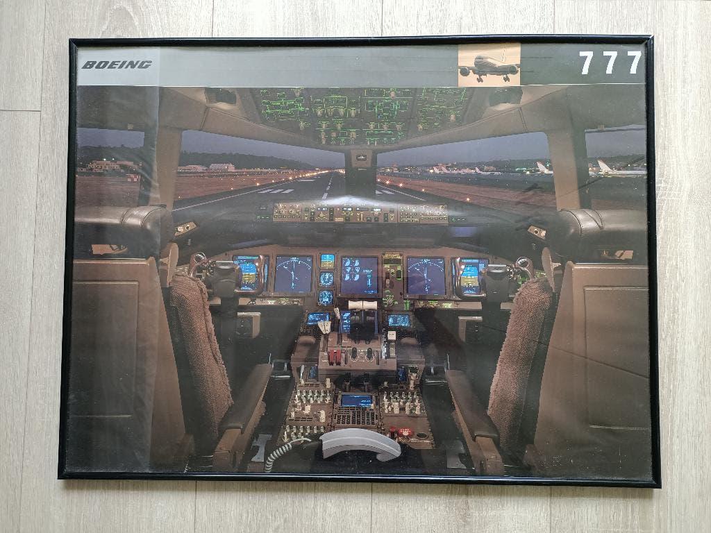 Poster cockpit Boeing 777 in lijst, Ophalen, Zo goed als nieuw, Kaart, Foto of Prent