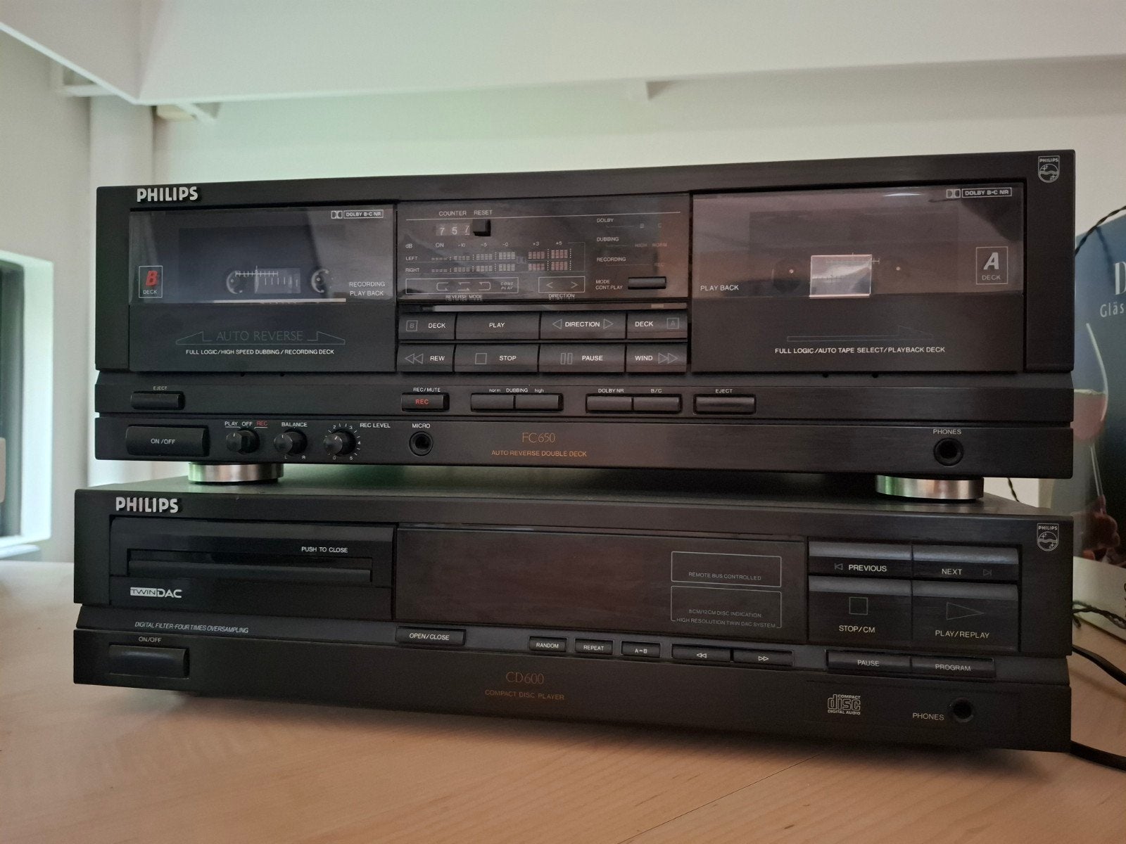 Philips FC650 Dubbel Cassettedeck met CD600 CD-speler, Ophalen, Dubbel, Philips, Auto-reverse