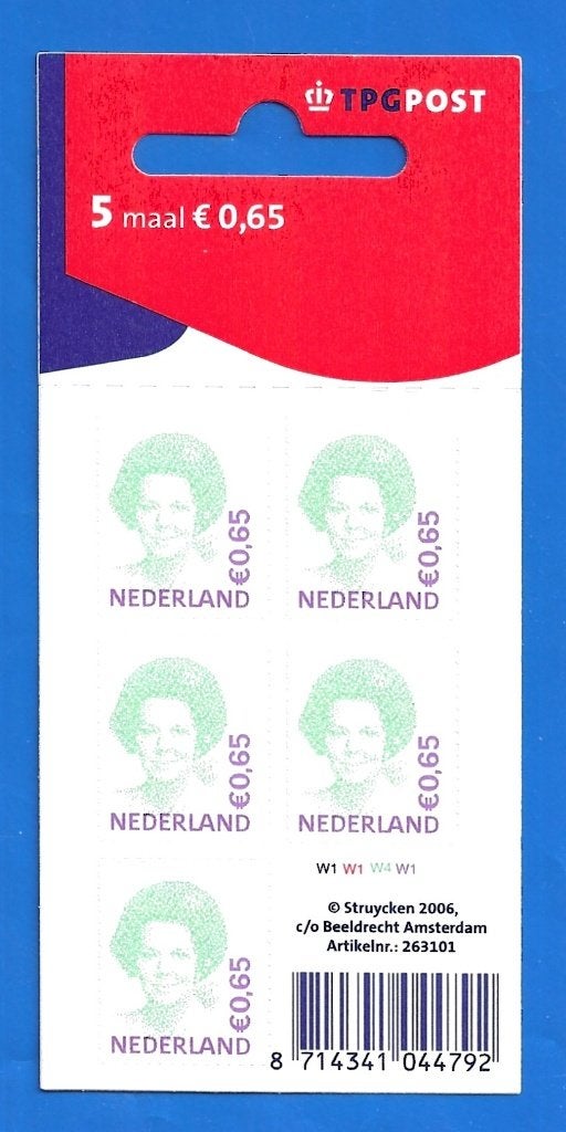 NVPH Va2040 5 x € 0,65 met TPG Post logo open hangoog, Postzegels en Munten, Verzenden, Na 1940, Postfris