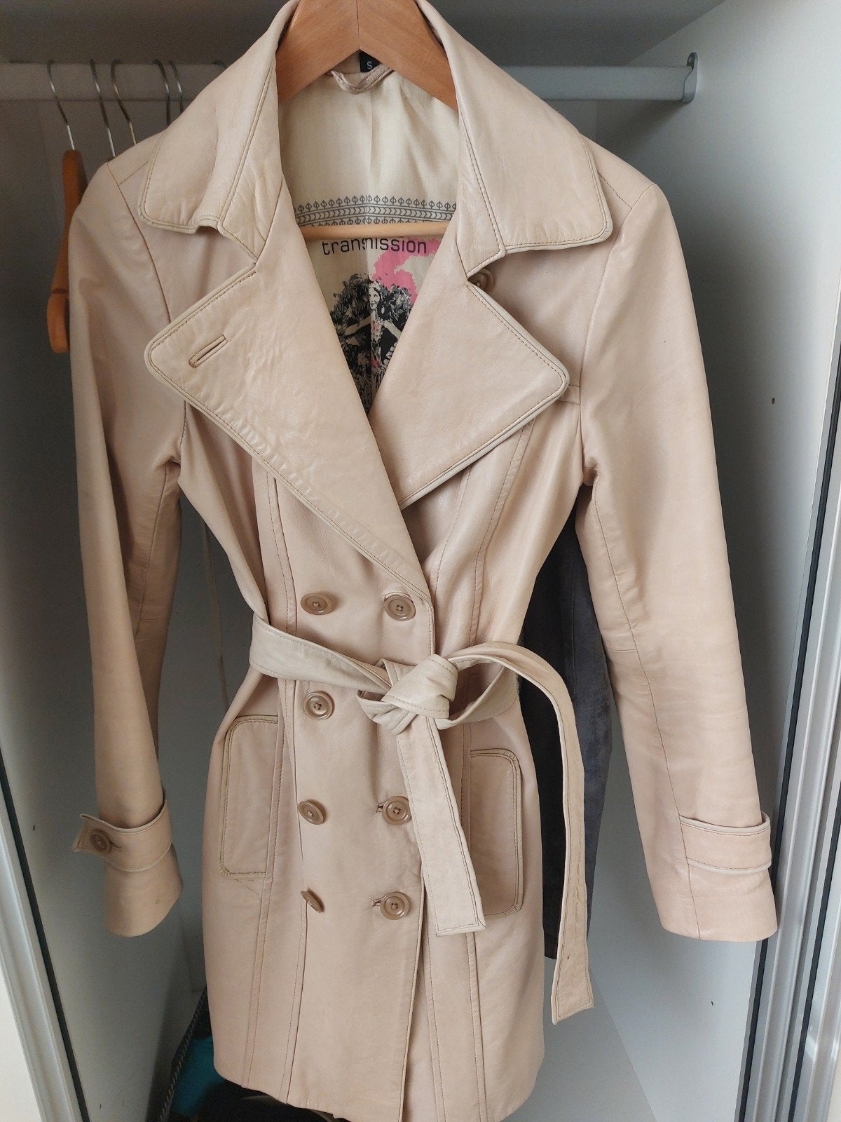 Leren trenchcoat van Transmission, maat S, Ophalen, Transmission, Beige, Maat 36 (S)