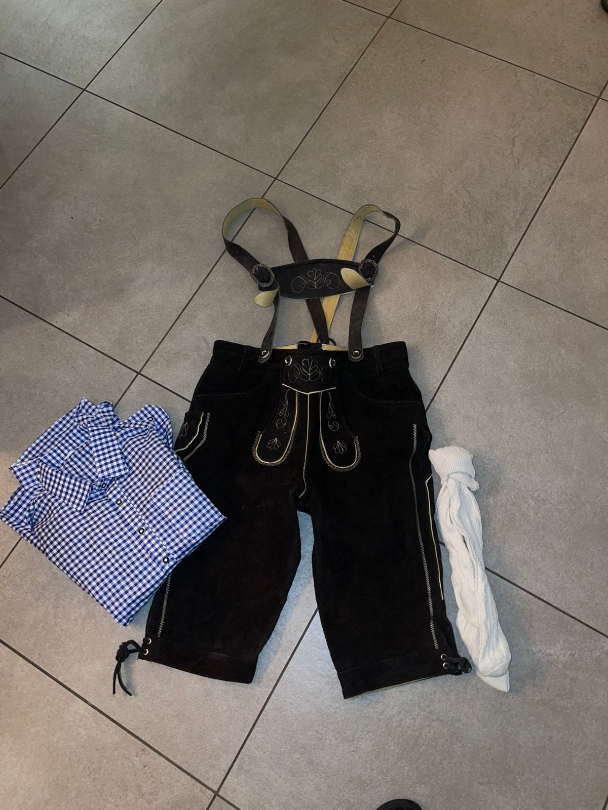 Lederhose met bretels - Oktoberfest - 100% leer maat M, Ophalen of Verzenden, Gedragen, Overige maten, Bruin