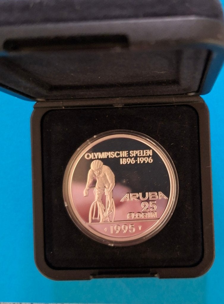Aruba 25 florin 1995, Olympische Spelen, ZONDER RINGEN !!, Verzenden, Koningin Beatrix, Zilver, Overige waardes