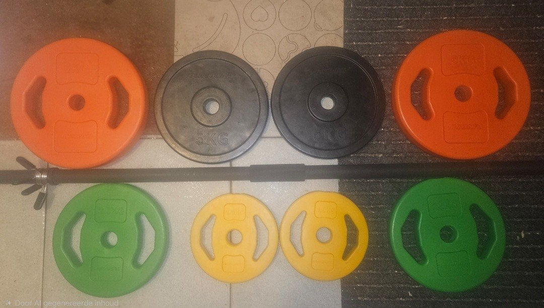 Complete halterset Body Pump 50kg 30mm Tunturi Aerobic 50kg, Sport en Fitness, Ophalen, Gebruikt, Benen, Halterset