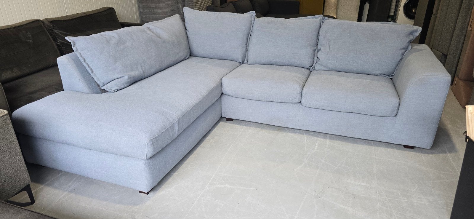 Hoekbank Matera Trendhopper blauw grijs, Huis en Inrichting, Banken | Bankstellen, 250 tot 300 cm, Gebruikt, 100 tot 125 cm, Hoekbank