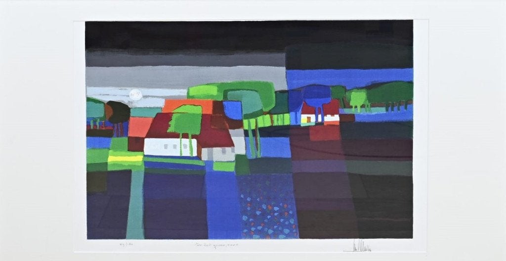 +Ton Schulten(1938)Zeefdruk "In het Groen" Ges Gen Ged Titel, Linosnede, Gesigneerd, Ophalen of Verzenden, Landschappen