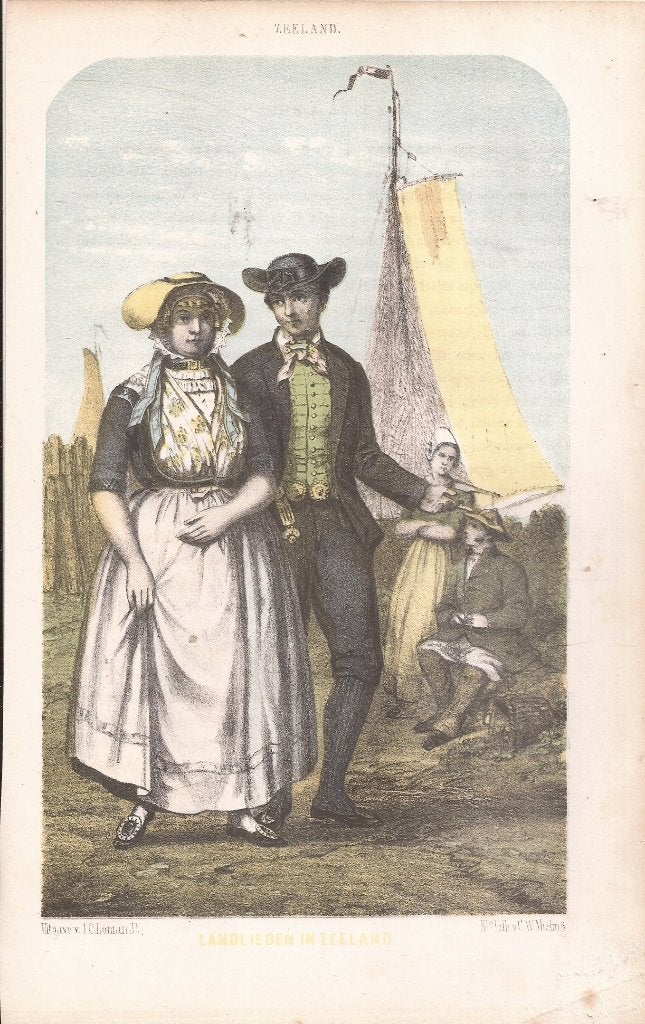Zeeland Landlieden in Zeeland Litho door C.W. Mieling 1857, Antiek en Kunst, Dagelijks leven, 1800 - 1899, Ophalen of Verzenden