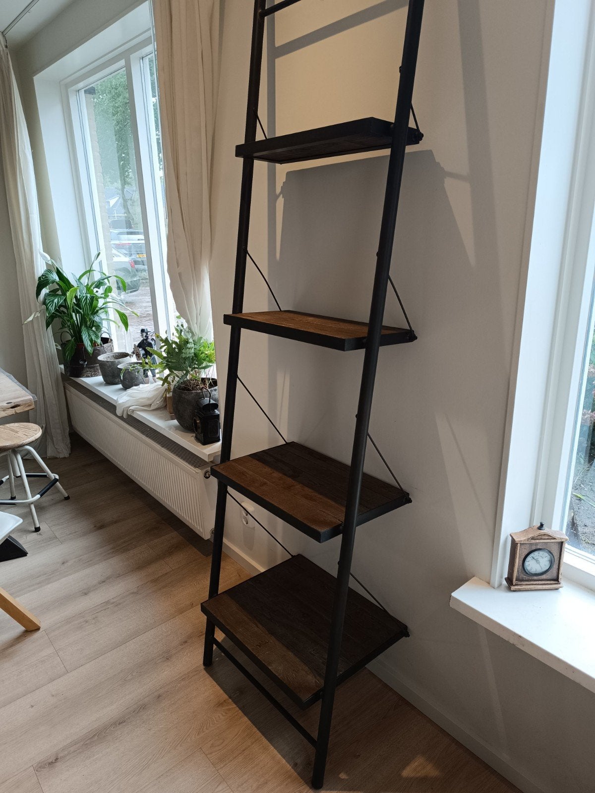 Industriële ladderkast / Wandrek - Hout en Metaal, Met plank(en), 200 cm of meer, Industrieel, Modern, 50 tot 100 cm