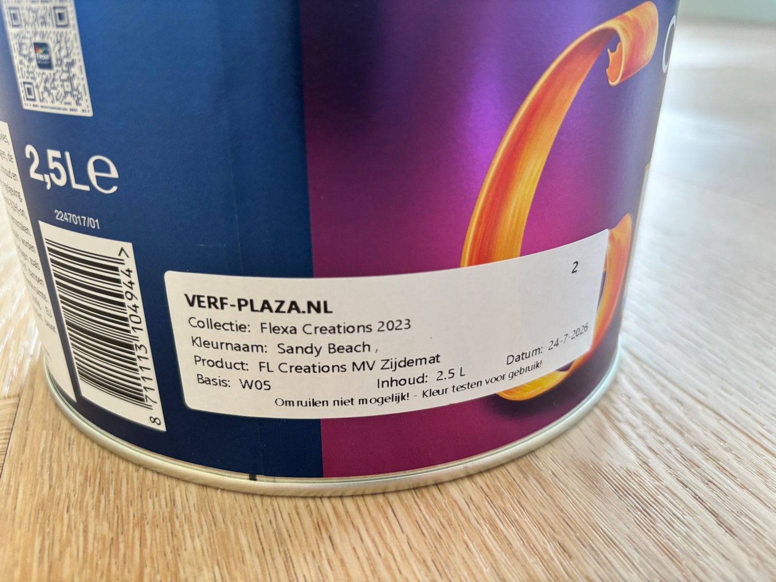 Flexa Creations Zijdemat Muur Verf - Sandy Beach 2.5L, Doe-het-zelf en Verbouw, Beige, Nieuw, Ophalen of Verzenden, Verf