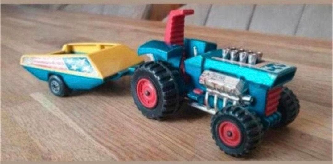 Matchbox King Size Mod Tractor & Trailer K-3/4 – jaren ’70, Ophalen of Verzenden, Gebruikt, Hijskraan, Tractor of Landbouw, Matchbox